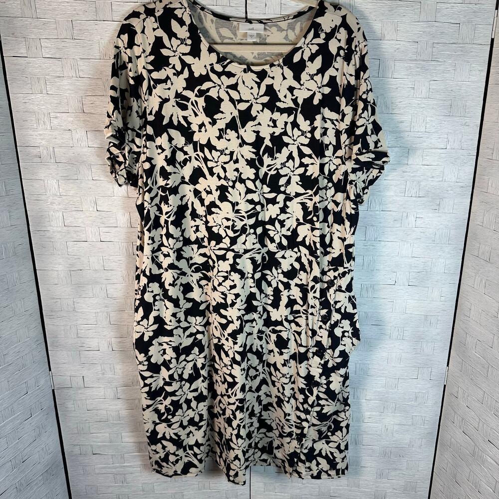 J Jill Womens Dress Floral brown cream button skirt pockets soft TradMom Mod